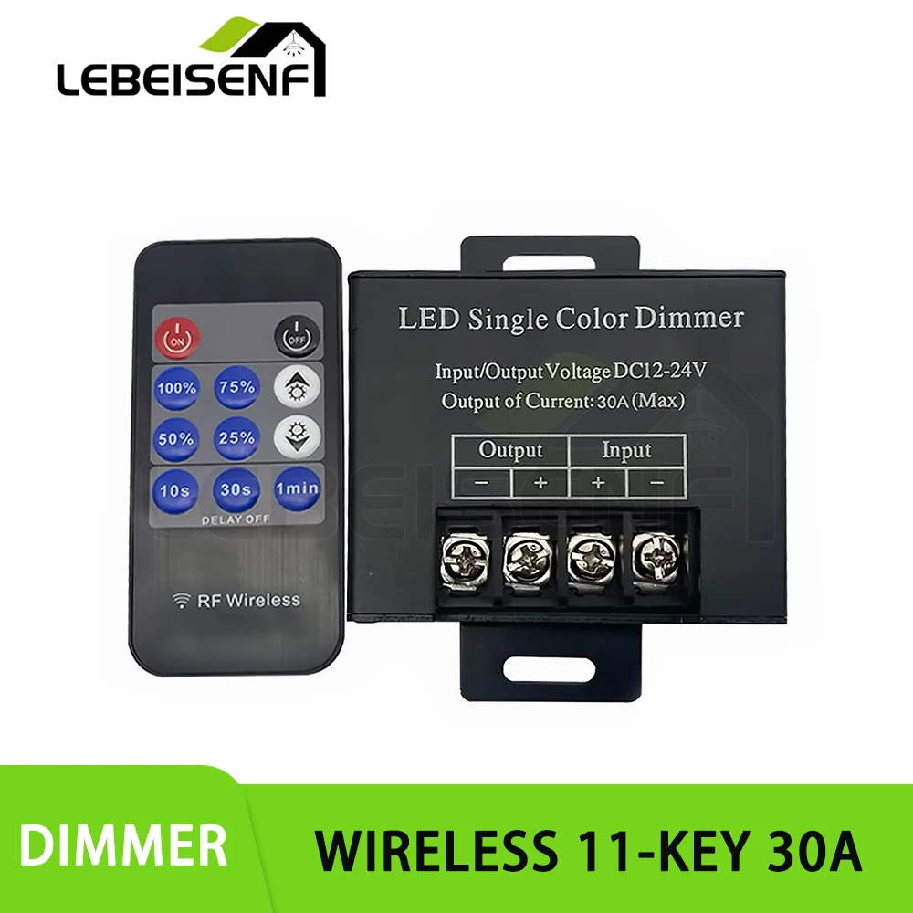 11-Key RF Metal Shell 30A Monochrome LED Strip Dimmer Wireless Radio Frequency Remote Controller for Lighting Control