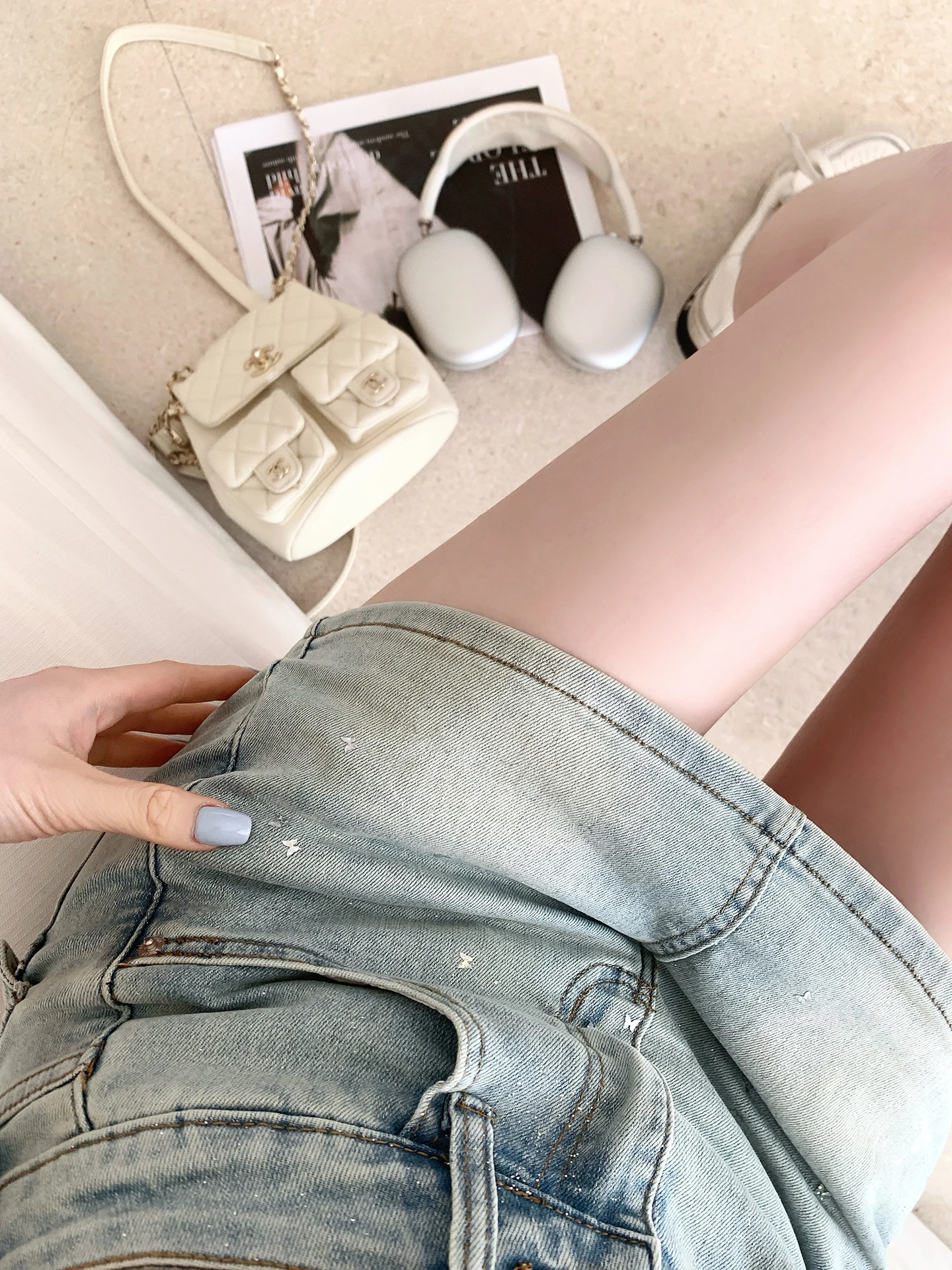 

Джинсовая юбка-карандаш для девочек с блестящими вставками, высокой талией, А-силуэта, средней длины, модная, из смесового хлопка и кожи