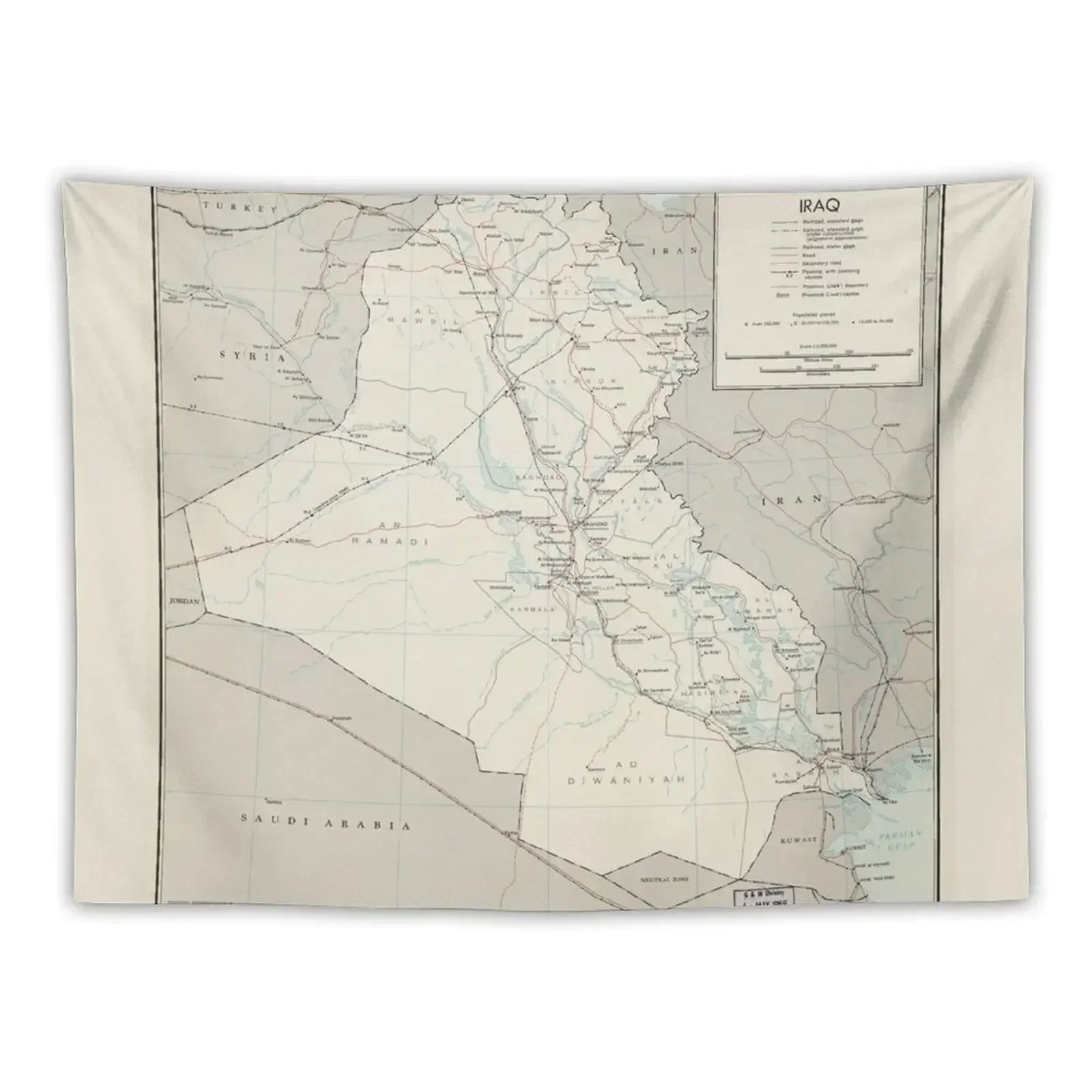 Map of Iraq (1967) Tapestry Bedroom Decoration Room Ornaments Hanging Wall Room Decore Aesthetic Tapestry