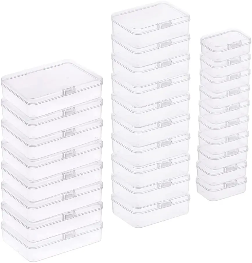 28 Pieces Mixed Sizes Rectangular Empty Mini Plastic Storage Small Clear Plastic Beads Containers Box with Hinged Lid for of Ite