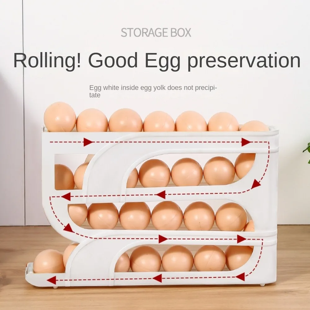 Automatic Scrolling Egg Rack Egg Basket Container Organizer Storage Box Holder Roll down Refrigerator Egg Dispenser Kitchen Home