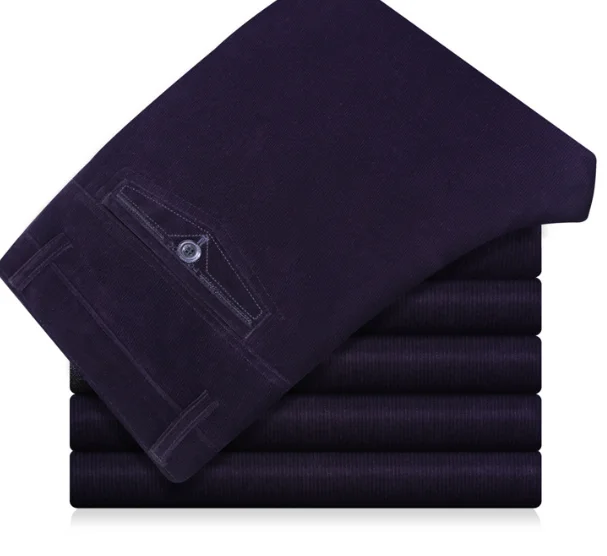 남성용 하이웨이스트 코듀로이 팬츠 가을 겨울 비즈니스 플란넬 바지 신축성 있는 허리 편안한 착용감 플란넬 바지