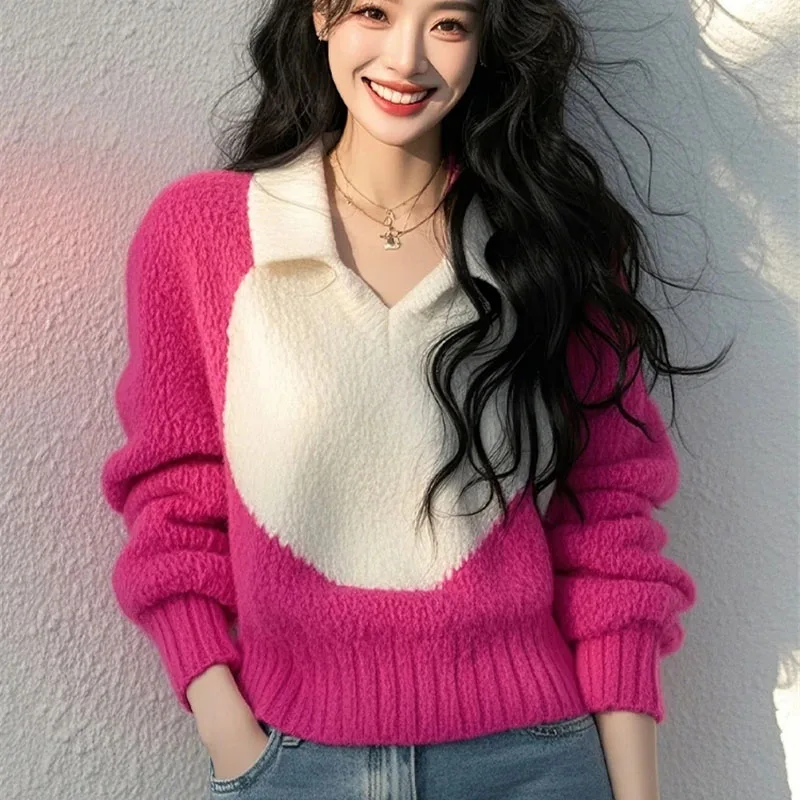 

Fashion design pullover sweater 2025 New Spring Autumn winter polo Knitted Coat Top Female loose Bottom Sweater knitwear
