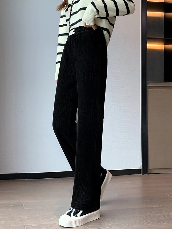 Pantalones de pierna ancha Thiened Fce de cintura alta, pantalones ajustados informales de corte recto para mujer, primavera Otoño Invierno Faion