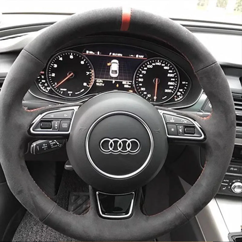 

For Audi A1 8X A3 A4 A5 8T A6 C7 A7 G8 A8 D4 S1 S3 S4 DIY Hand Stitched Sports style suede non-slip Car Steering Wheel Cover