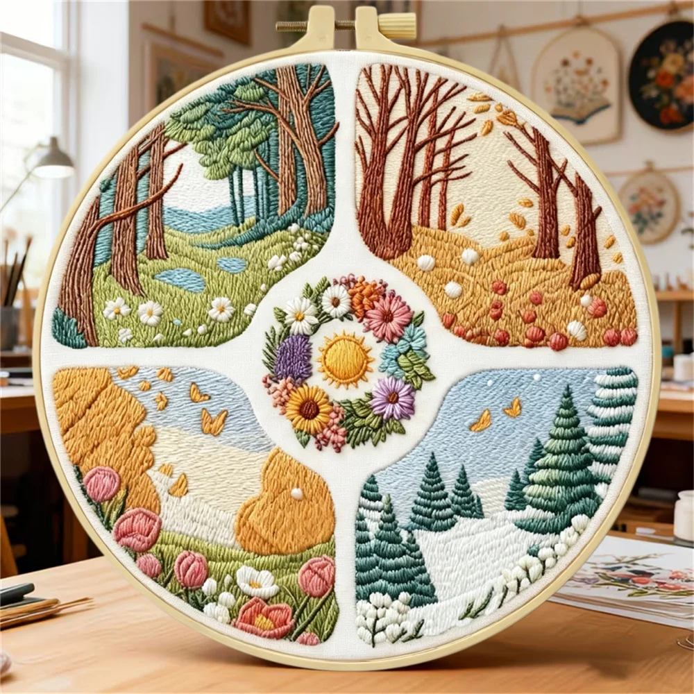Full Set Hand Embroidery Starter Kit DIY Needlework Craft Supplies With Printed Pattern Hoop Thread For Home Decoration