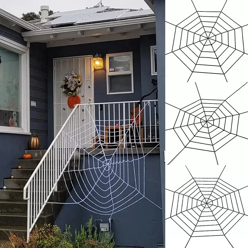 شبكة عنكبوتية عملاقة للهالوين، شبكة عنكبوت كبيرة باللونين الأبيض والأسود لتزيين المنزل في الفناء الخارجي #1