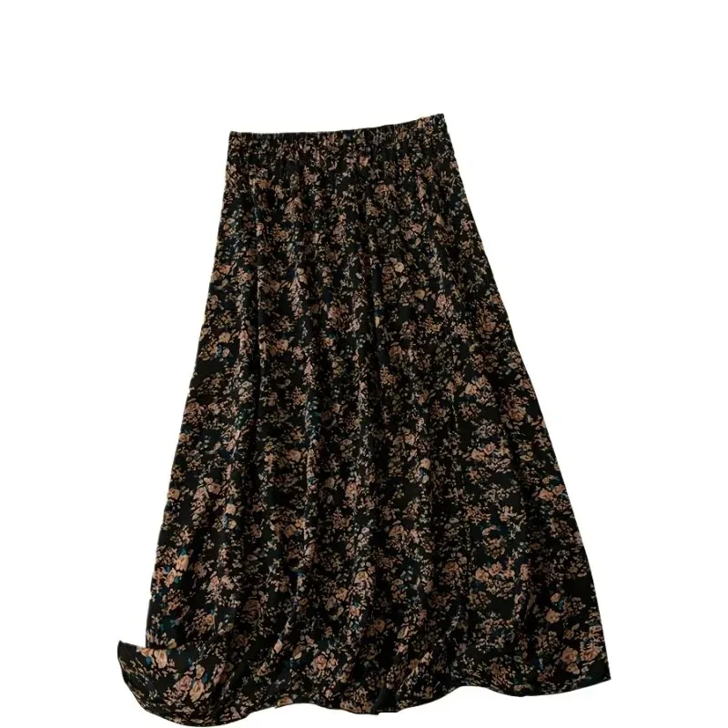 Plus Size 1XL-5XL New Summer Women's ALL-season Fashionable Floral Print Skirt Women's Casual Elastic Waist Skirt 4