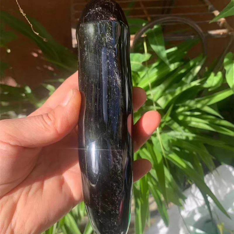 Natural polished black obsidian quartz crystals healing stones massage stick for sale