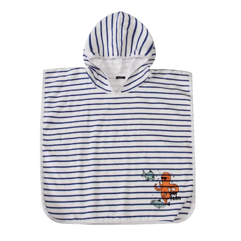 Soft Baby Hooded Bathrobe Stripe Pattern Children Bath Towel Household Absorbent Boys Girls Cloak Bathrobe Kids Swimming Blanket