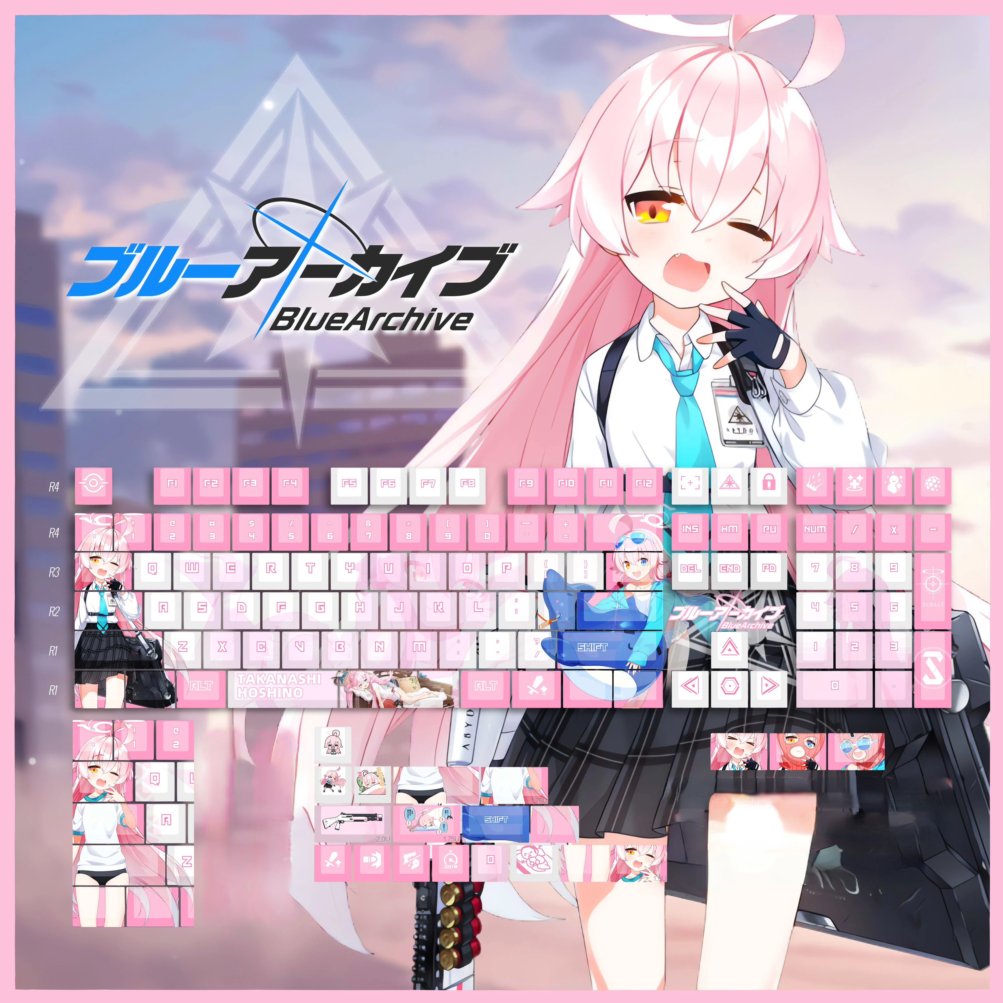 arquivo azul takanashi hoshino keycaps para meninas anime game bonito pbt keycaps da menina perfil cereja teclado mecanico faca voce mesmo jogo personalizado 01