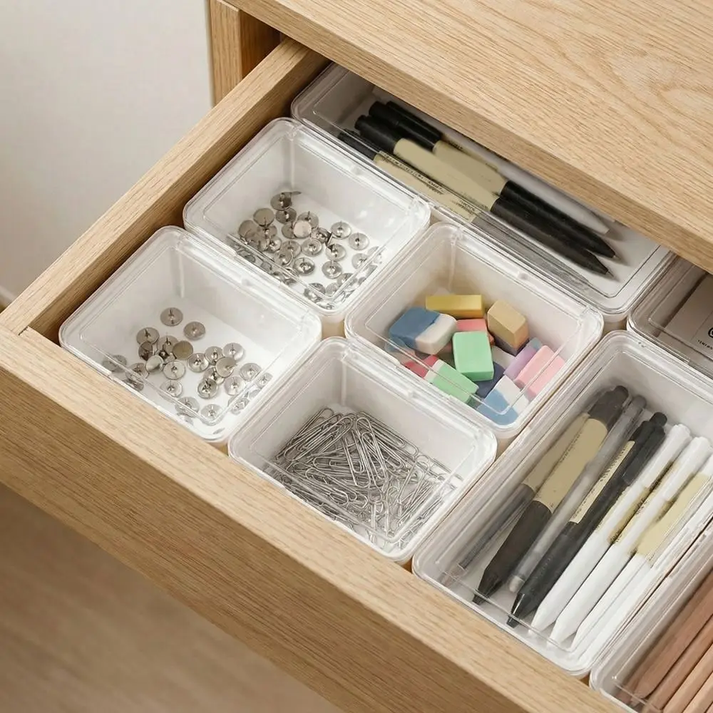 

Flip Cover Double-Open Storage Box Dust-proof Plastic Office Drawer Storage Box with Lid Waterproof Small Item Tidy Container
