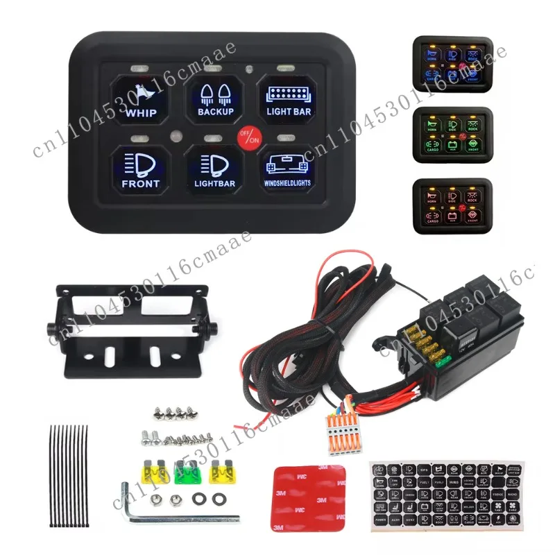12V LED 6 Gang Switch Panel 600W-1200W Circuit Control Relay System Box Slim Touch Control Panel for Boat Jeep UTV Caravan
