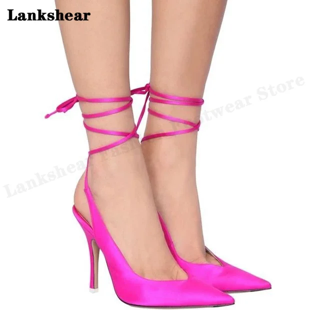 

2022 High-Heeled Fashion Pointy-Toed Belt Sandals Catwalk Sexy Pumps Stiletto Purple Green Pumps Plus Size 34-43 Ladies Shoes