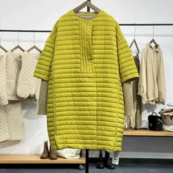 Lightweight Down Jackets Oversized Quilted Coats for Women Mid-length Quarter Sleeved Loose Casual Vintage Winter Clothes Women