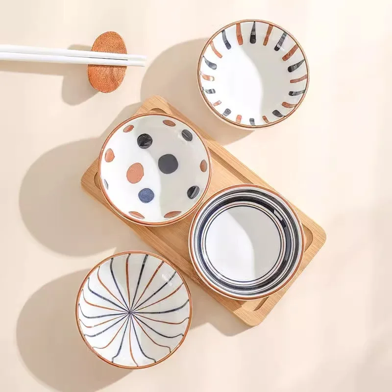 3.8 Inch Round Retro Ceramic Dipping Dishes 1‑4Pcs Mixed Set Creative Small Sauce Snack Plates Microwave‑Safe for Home Tableware