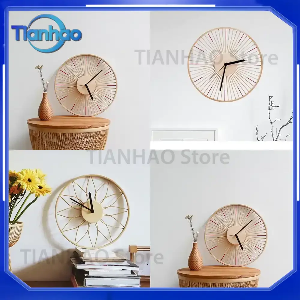 Japanese Bamboo Wooden Wall Clock for Modern Minimalist Design Mute Operation Creative Personality Decor for Bedroom Pastoral