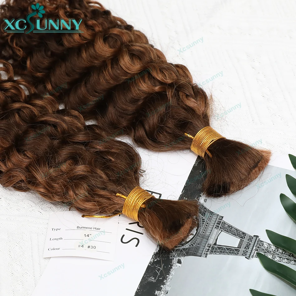 Cabelo humano em massa para trançar, trançar encaracolado, extensões de cabelo, duplo desenhado, destaque, atacado, cor 30, 4