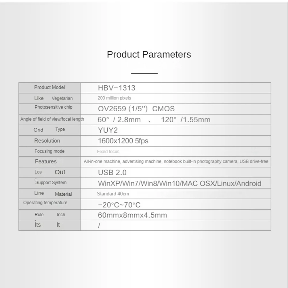 Módulo de cámara HD OV2659 2 millones de píxeles 60 °   Módulo de cámara USB 1600X1200 5Fps sin unidad para computadora portátil Android, 60 grados