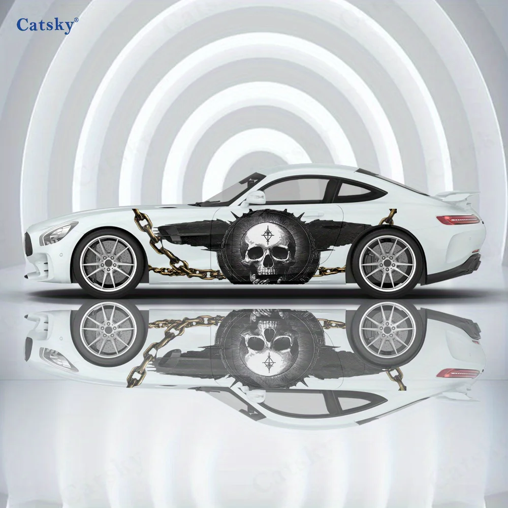 

2pcs.Punk Retro Skeleton Head with Hands in Prayer Car Decoration Decal.car vinyl wraps