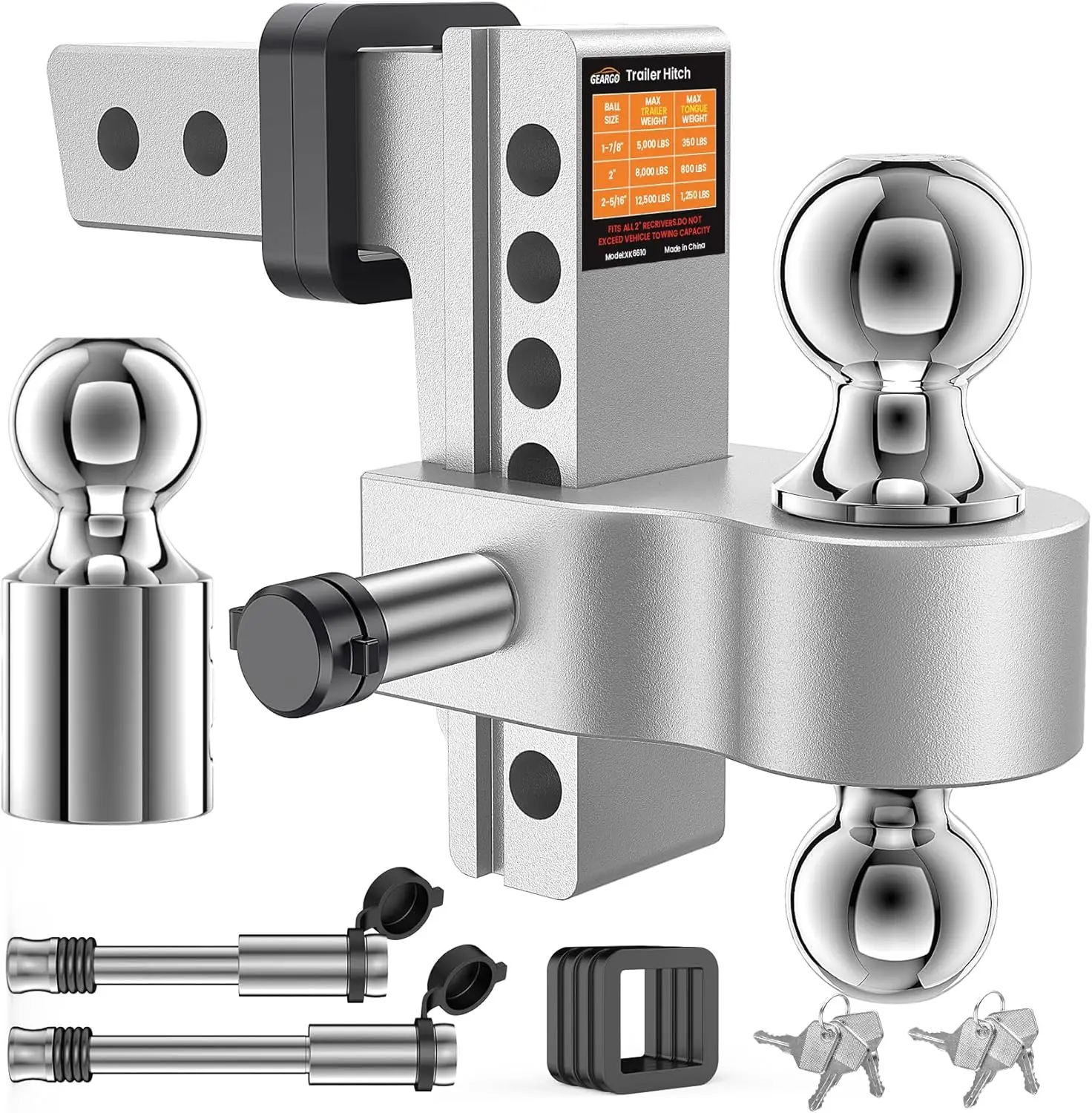 

Буксировочные сцепки для прицепа, сверхмощные регулируемые шаровые крепления для прицепа с диагональю 8,3 дюйма — подходят для приемника 2 дюйма, 12,500 фунтов GTW, тройной сцеп