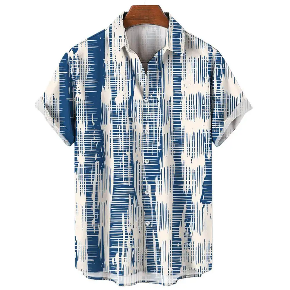 Tops con estampado de rayas irregulares para hombre, camisas de manga corta, camisas de negocios informales, Tops de calle diarios, S-5XL de gran tamaño, moda de verano