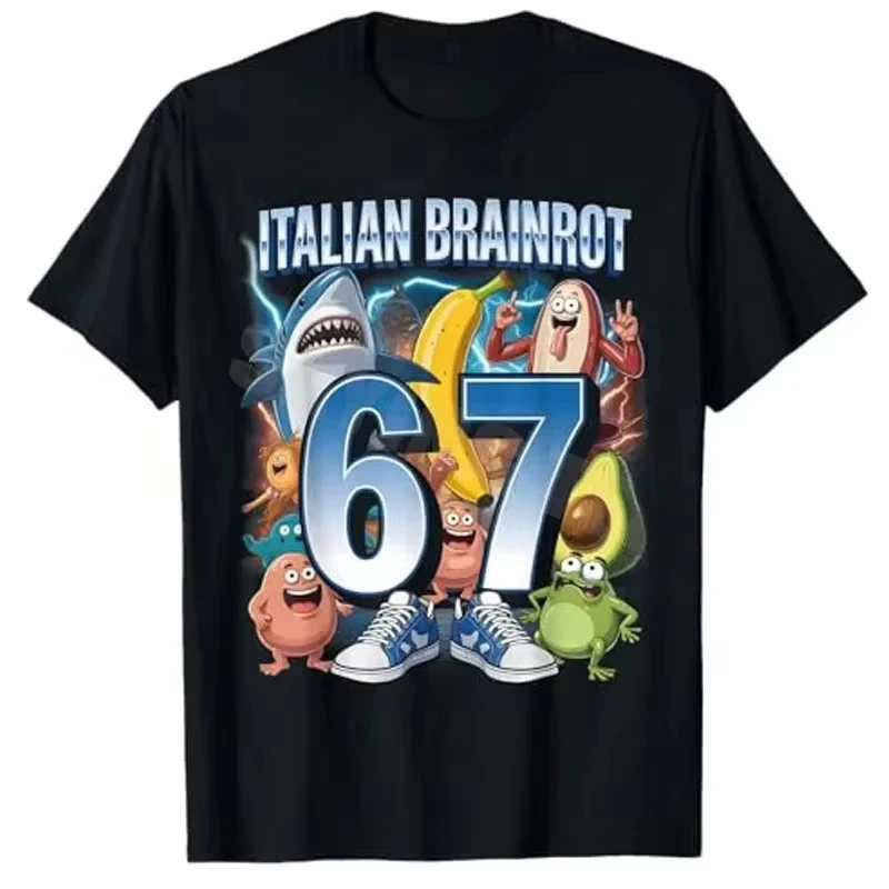 Camiseta divertida con meme 'Six Seven' y 'Brainrot' italiano, estampado Y2K, 100% algodón, superventas, unisex, novedad de verano 2026, camiseta de cuello oversize para hombre