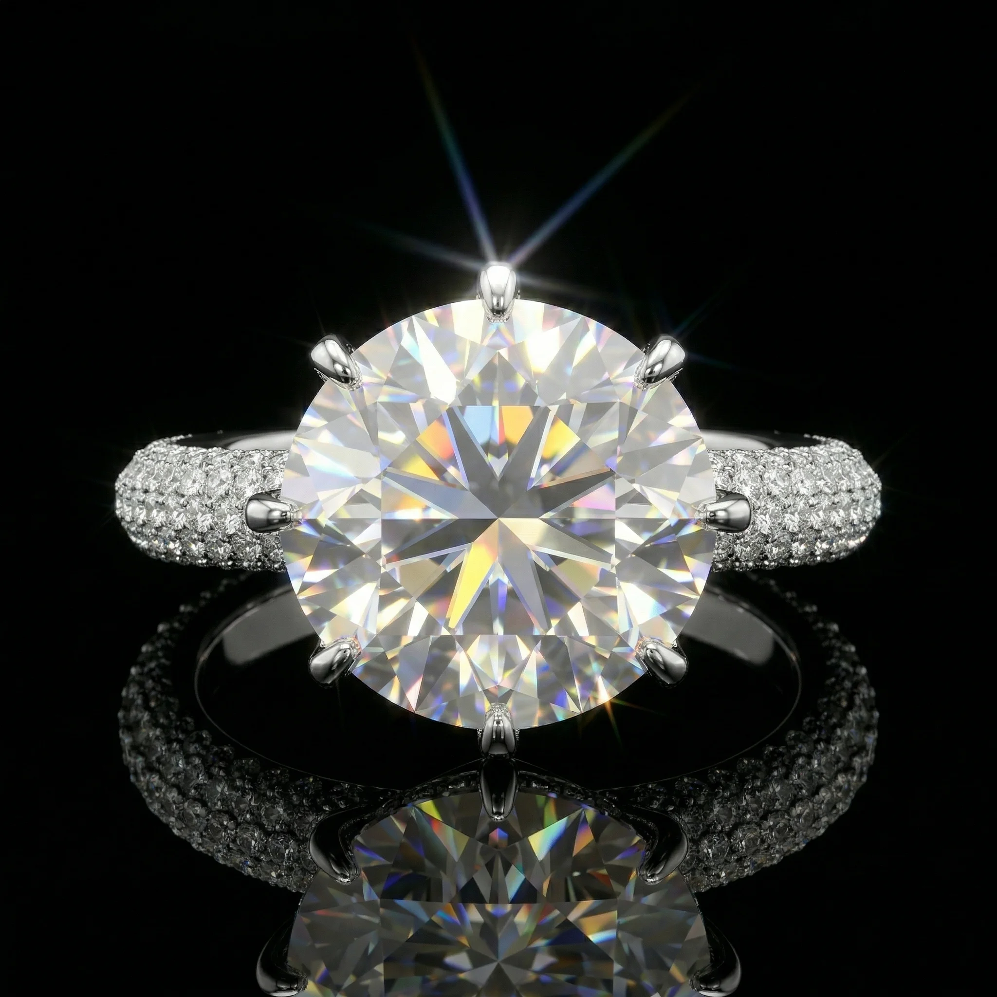 

Moissanite Ring, 925 Silver, D Color VVS1, 10ct 8 Prong, Couple Engagement, Light Luxury Gift, w/ Cert