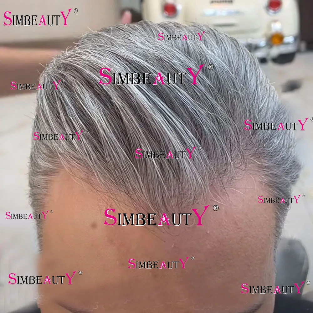 Super Thin Skin 0.02mm Silicon Men Toupee 100% Human Hair 1B80/1B20/1B40/1B65 Gray Black Brown Man Wig Transparent Pu Prosthesis