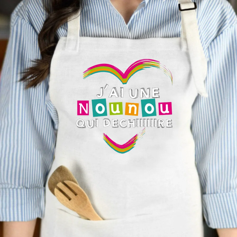Best Nanny in The World French Print  Women Apron Mama Pocket for Cooking Baking Aprons Holiday Birthday Thanks Gift for Nounou view 5