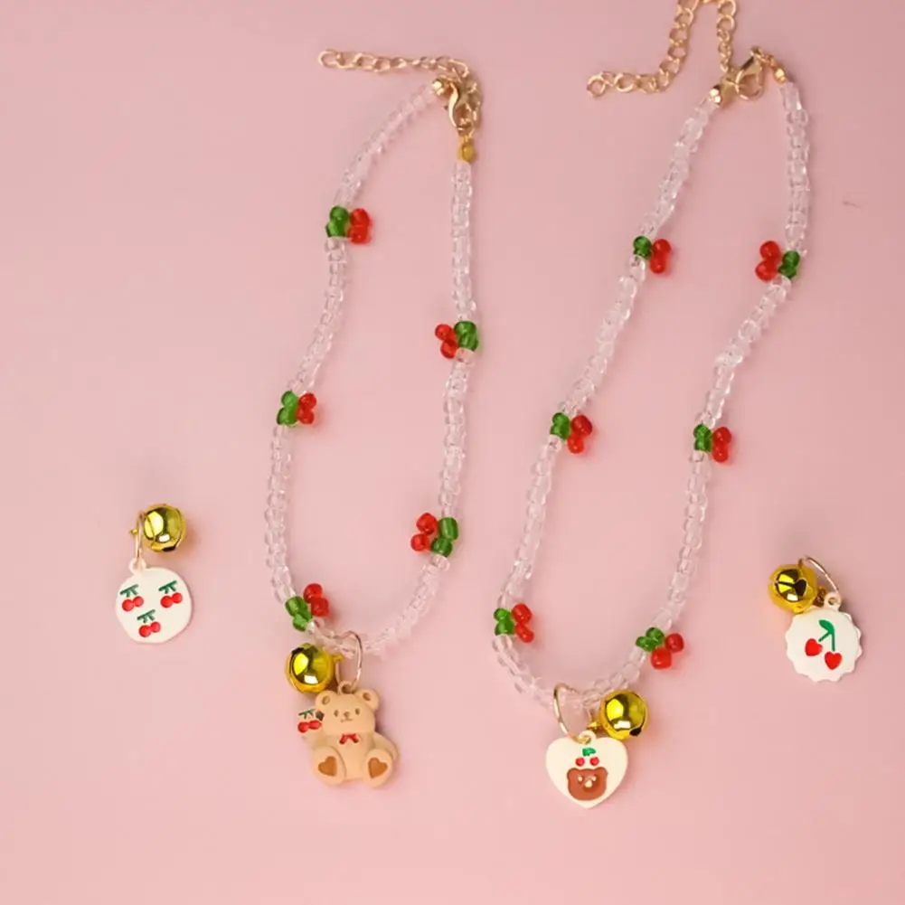 Pet Necklace Stunning Visual Effect Mini Bells Adorable Resin Cherry Fruit Pendant Pet Cat Necklace Photography Prop Pet Supply