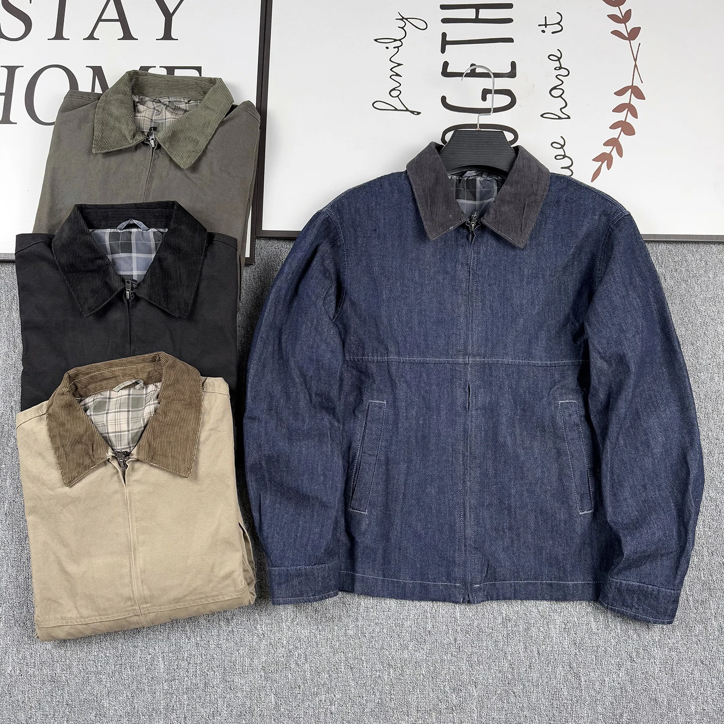 

Retro Japanese Sle 00% Cotton Long Sve Zipper Jaet ex Casual Outerwear for Couples Workwear Windproof Breathable