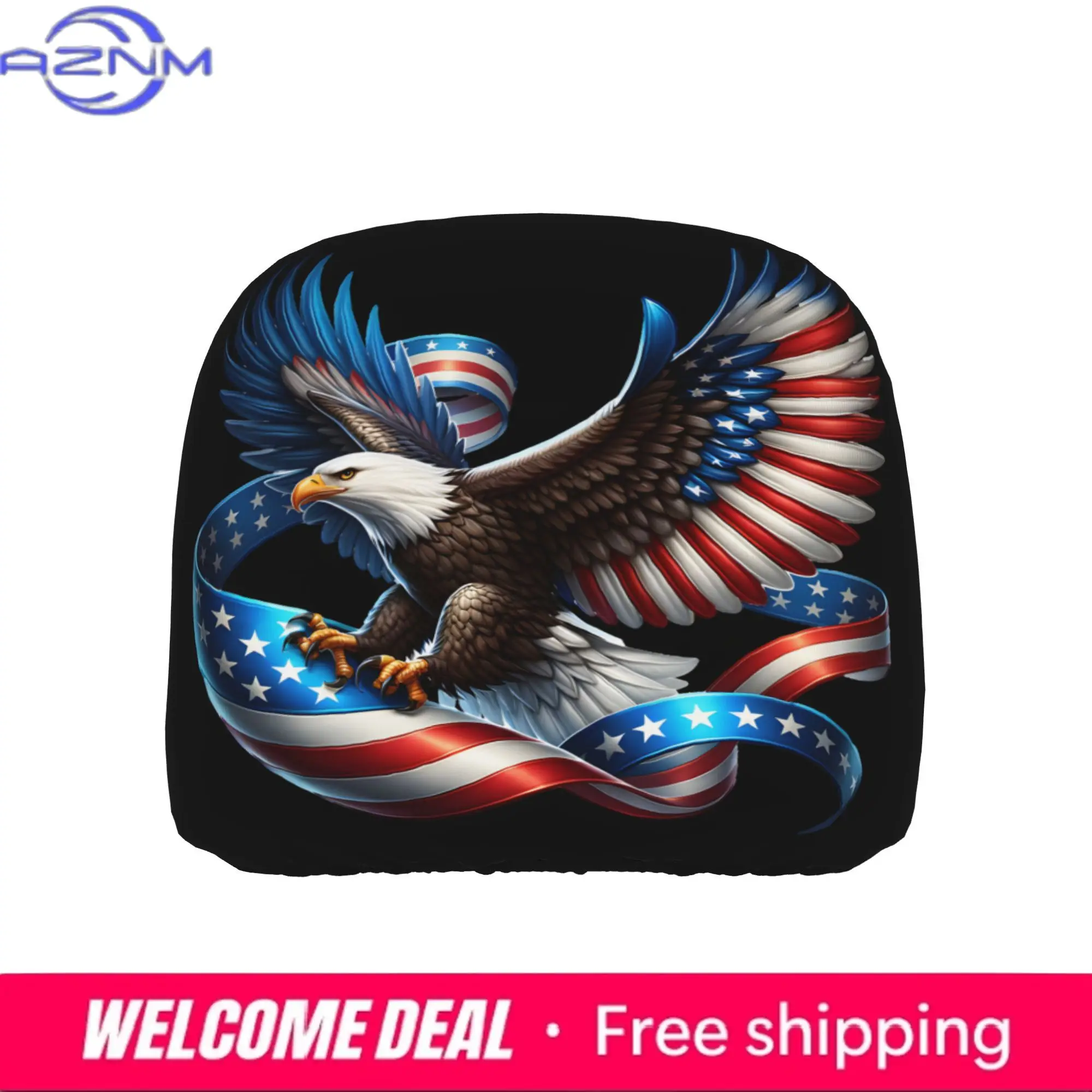 2pcs Flag Eagle Car Headrest Cover Festive Interior Decor Fashionable Auto Accessories Holiday Themed Seat Protectors