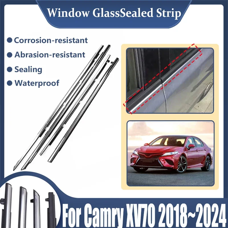 

For Toyota Camry XV70 2018~2024 2023 2022 2021 2020 Car Window Glass Sealed Strips Door Weather Window Moulding Trim Accessories