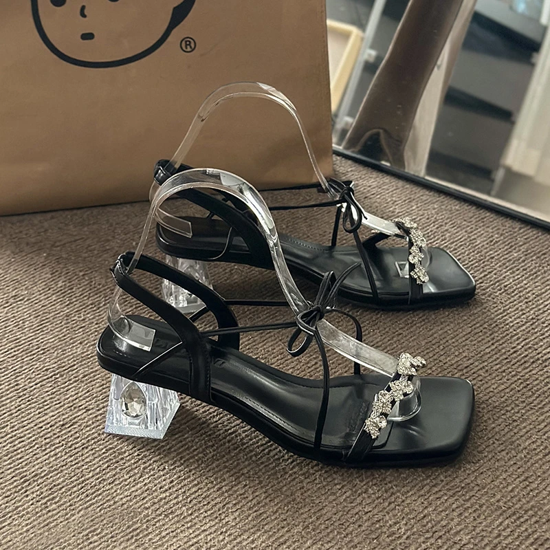 5 سنتيمتر عارية صنادل عالية الكعب 2026 جديد أنيق ساحة رئيس الجانب فارغة رقيقة الفضة حزام المفتوحة تو الصنادل المرأة الصيف المطاط وحيد #2