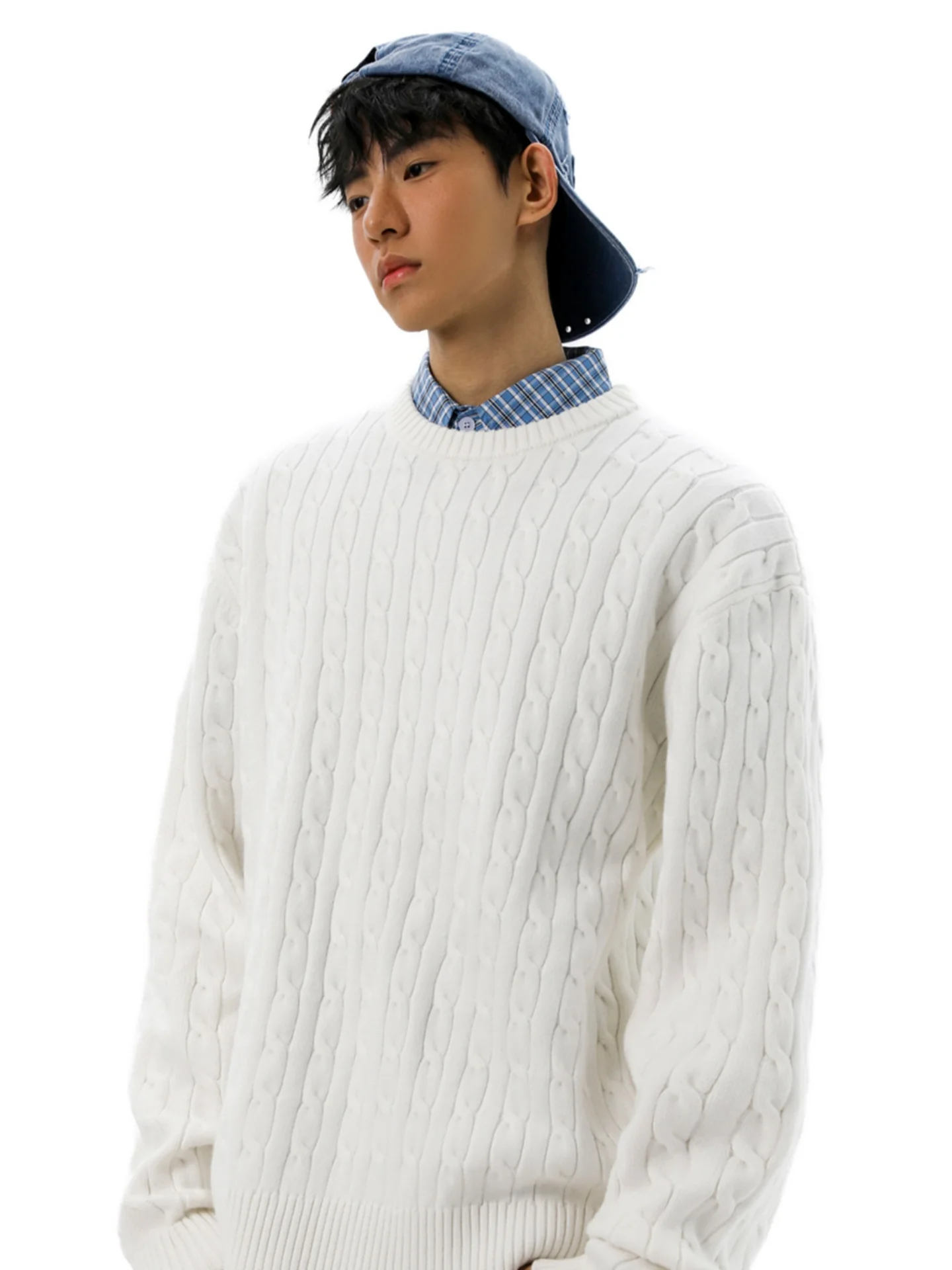 

Мужской свободный свитер с круглым вырезом, вязаный, с узором косы, повседневный, осенне-зимний, базовый слой, внутренняя одежда, удобный, из мягкой ткани