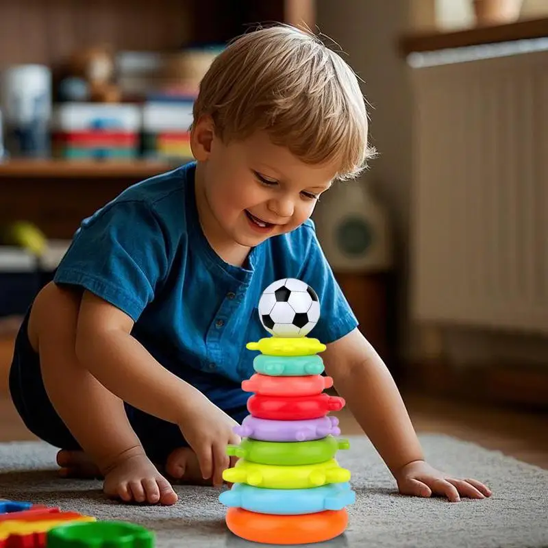 Stacking Ring Toy Rainbow Balance Stacking Game Preschool Learning Stacker Toy For Traveling Schools Daycare Centers