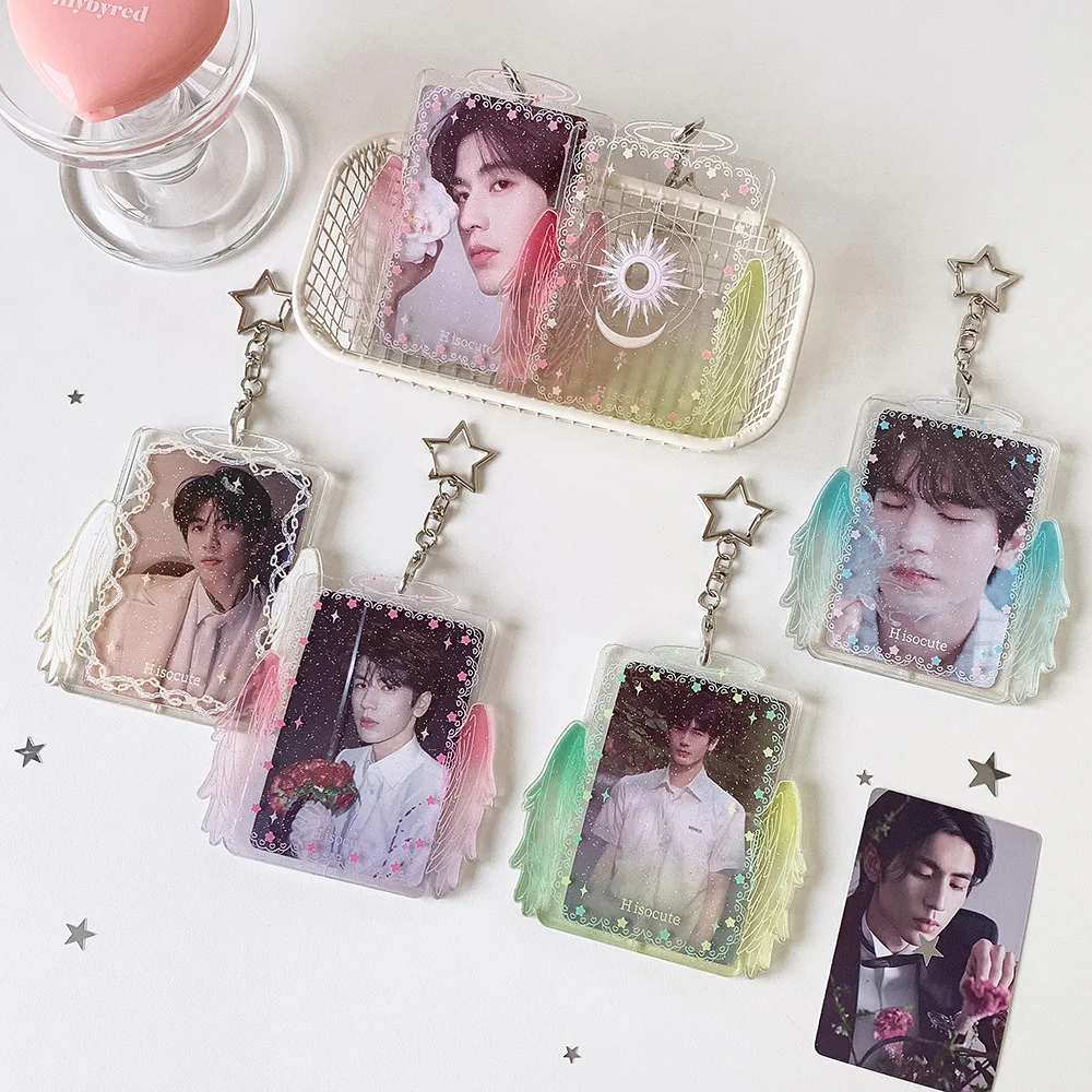 Estuche de Almacenamiento de Fotos Instantáneas XY, Estuche Protector para Tarjetas de Estudiante, Porta Tarjetas Acrílico Estilo Ins, Porta Tarjetas con Diseño de Alas de Ángel