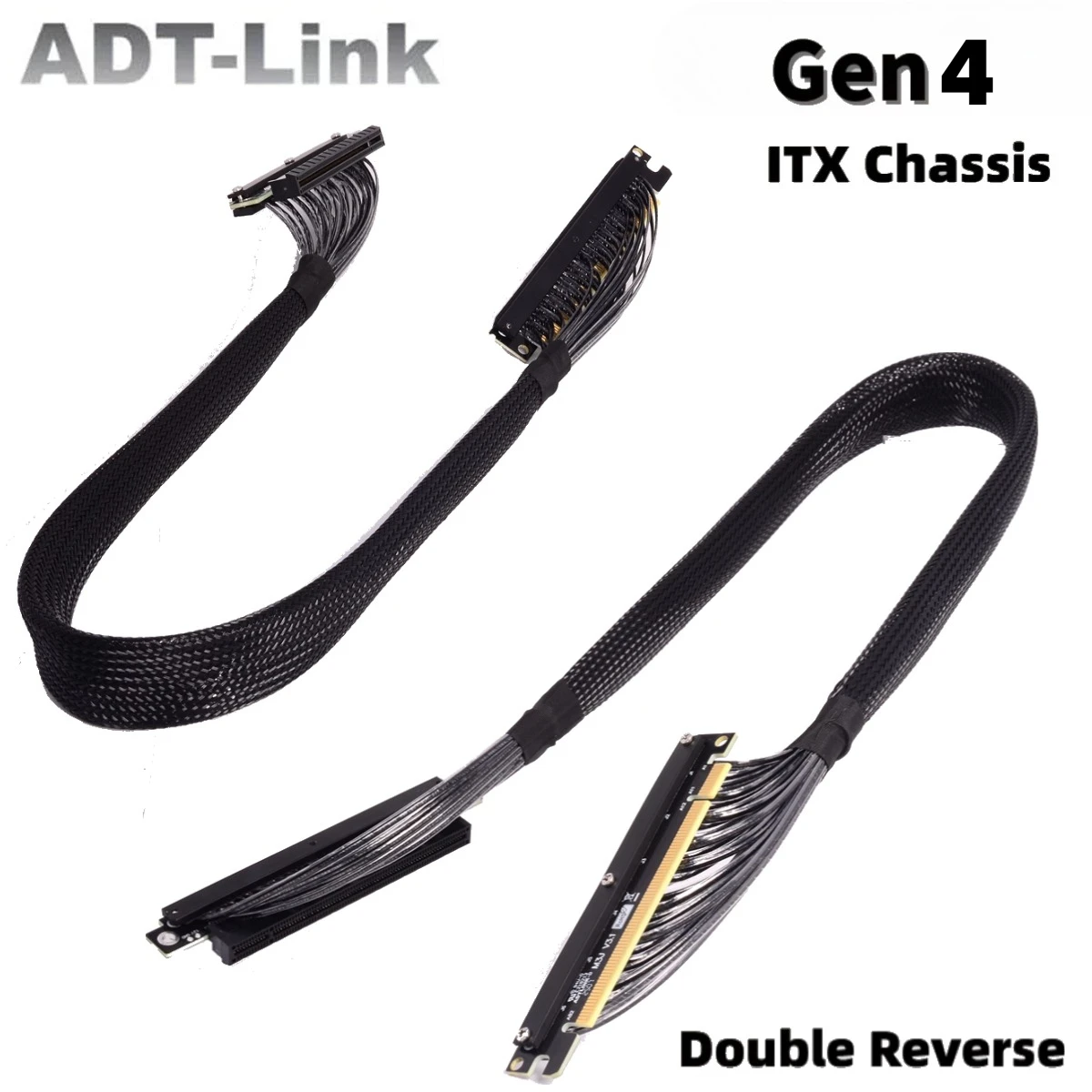 ADT PCIe Double Reverse Turn Right/Left Extension Cable Gen4 PCI Express 4.0 X16 Soft Bending Graphics Cards A4 ITX Server Cable