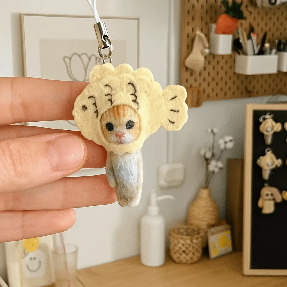 Creative Design Cartoon Cockroach Cat Material Material Package Doll Keychain Cockroach Cat Keychain Material Phone Pendant