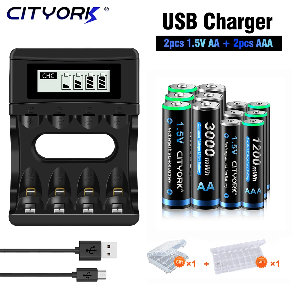 

CITYORK 1.5V AA + AAA Rechargeable Li-ion battery AA 3000mWh AAA 1200mWh 1.5V aa aaa battery For Torch Toys Clock MP3 Player