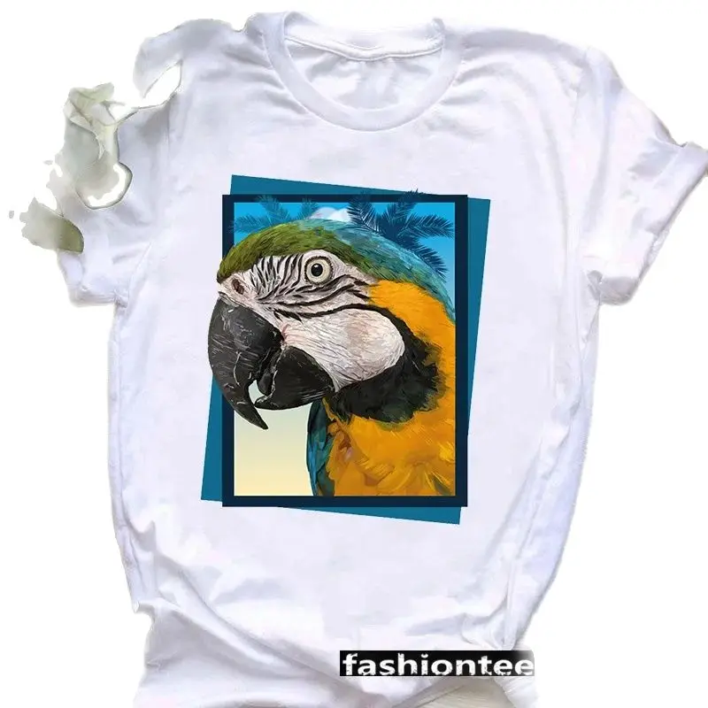 

Cute Cartoon Parrot Animal Print Top Women's Summer Short Sleeve T-shirt Kawaii Clothes Pro Choice Graphic T Shirts Aesthetic