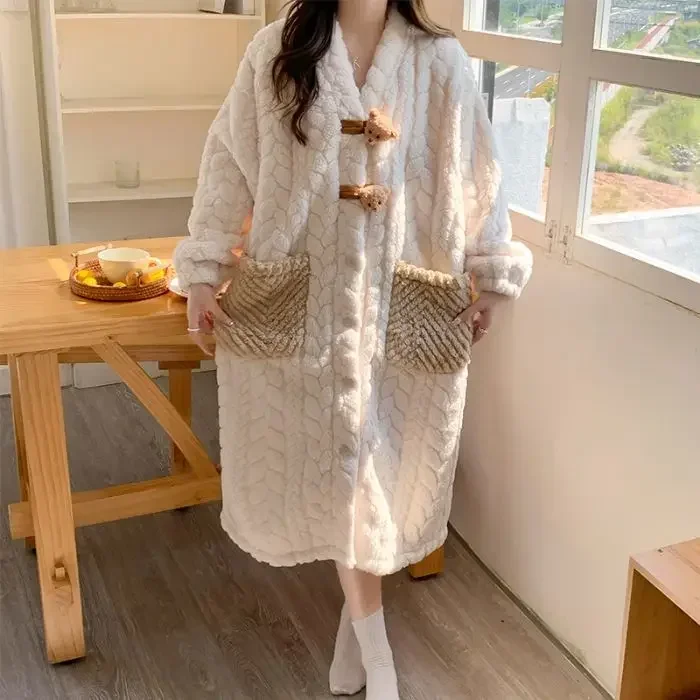 Winter parturient prenatal home wear with thick  fleece nursing nightdress  women coral fleece maternity  waiting  nightgown