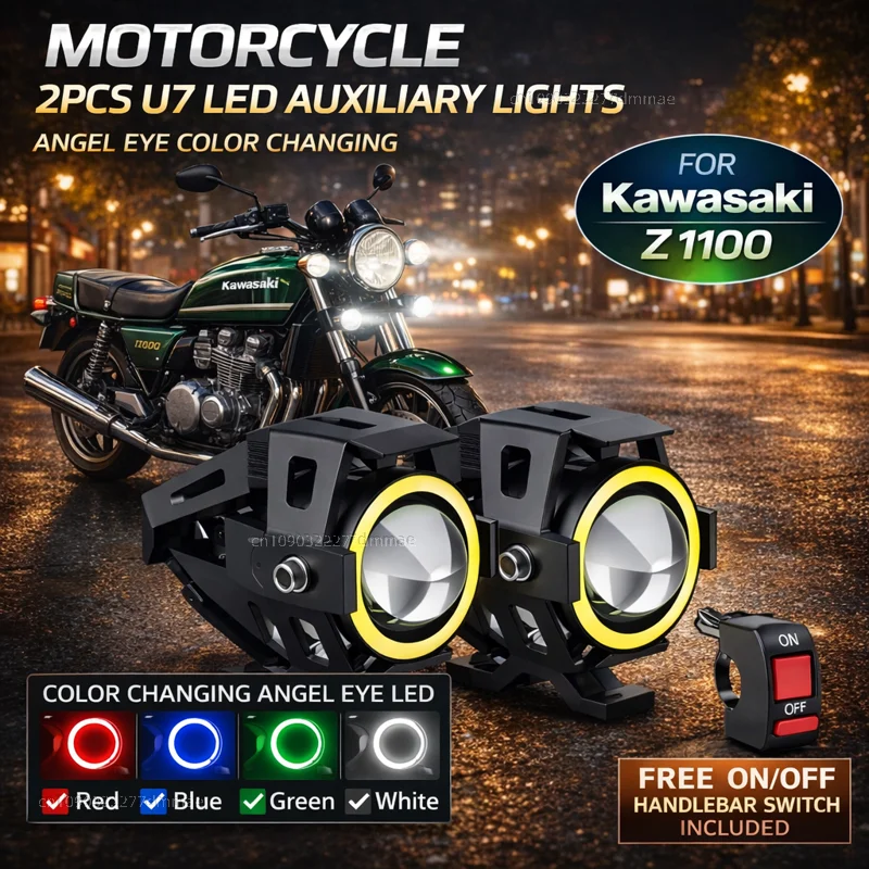 Waterproof Motorcycle LED Headlight 3000LMW U7 Motorbike LED Driving Fog Spot Light with Switch For Kawasaki Ninja 1100SX SE