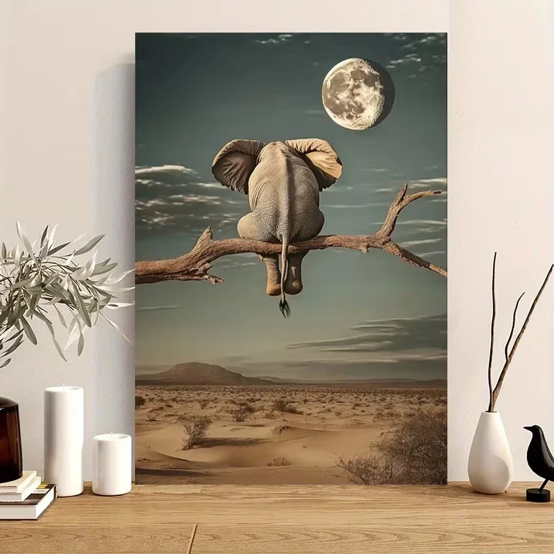 Multiple sizes 1pc frameless Canvas Painting,The Dreamer Elephant in The Desert Poster and Prints Canvas Painting Wall Art Pictu