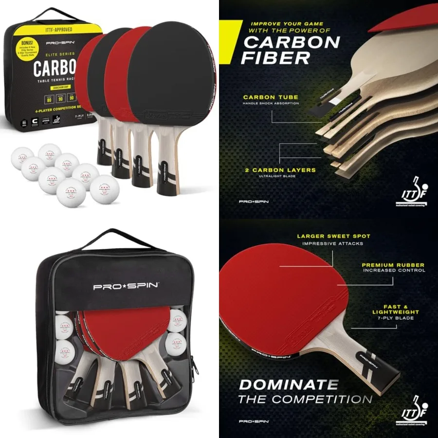 

Ping Pong Paddles ITTF Approved Professional Table Tennis Rackets with Carbon Fiber for Superior Control 7-Ply Blade, Premium R