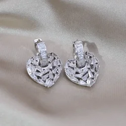 2023 Korean new design fashion jewelry silver color luxury zircon love pendant earrings elegant women party accessories