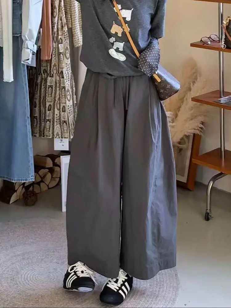 

Женские повседневные модные брюки с высокой талией и широкими штанинами, эластичные, укороченные, трендовые, весна-лето, новинка