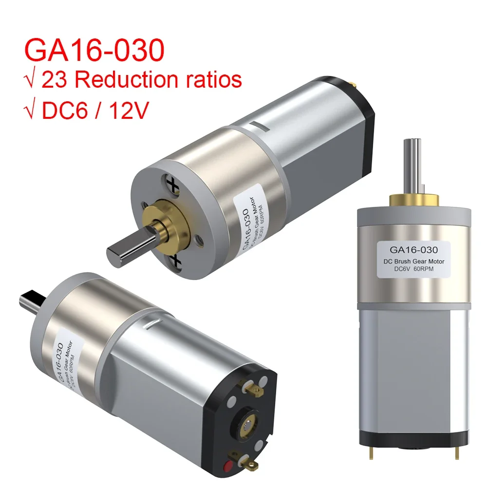 GA16 030 6V 12V (3V) 1.2W DC Brushed Gear Mini Motor 10 15 20 30 40 50 60 90 120 160 250 400 500 900RPM High Torque Full Metal