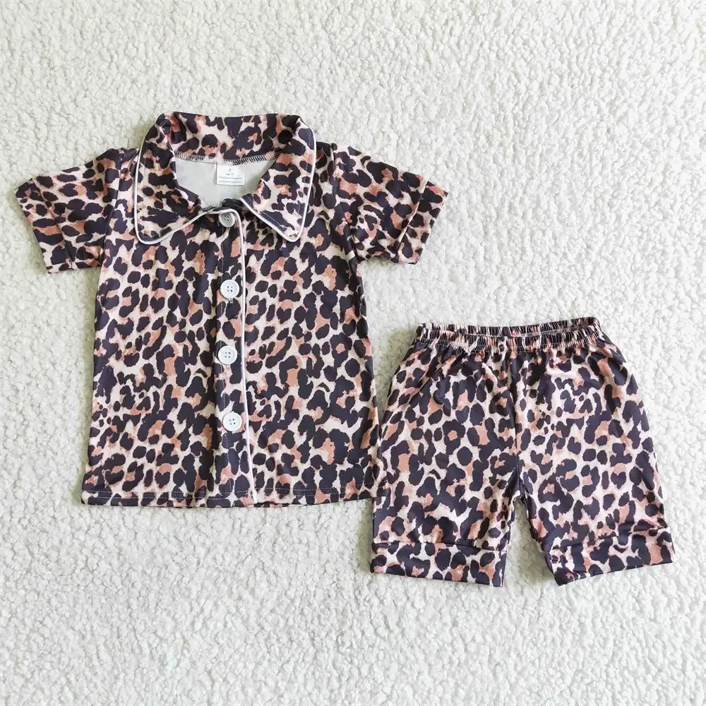 Wholesale Baby Boy Girl Summer Nightclothes Children Short Sleeves Shirt Sleepwear Shorts Sets Leopard Pajamas Outfit Clothing